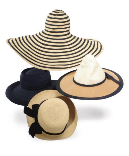 A GROUP OF FOUR STRAW HATS,