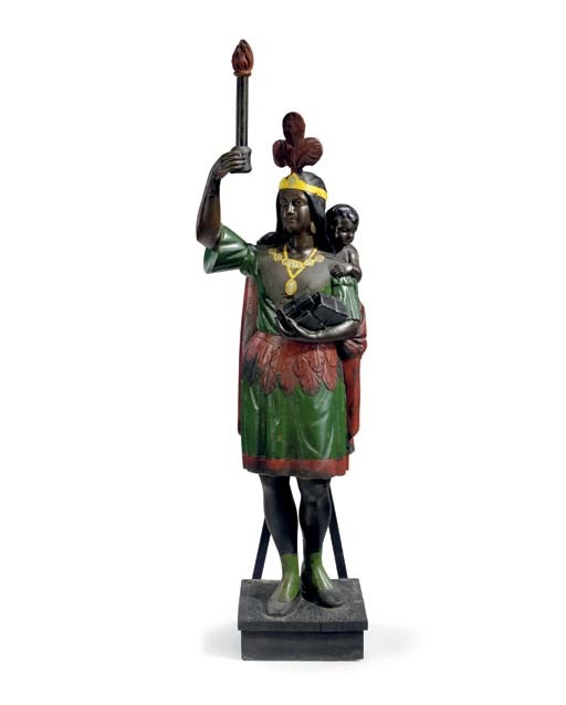 A CAST ZINC AND PAINT-DECORATED INDIAN PRINCESS TOBACCONIST FIGURE