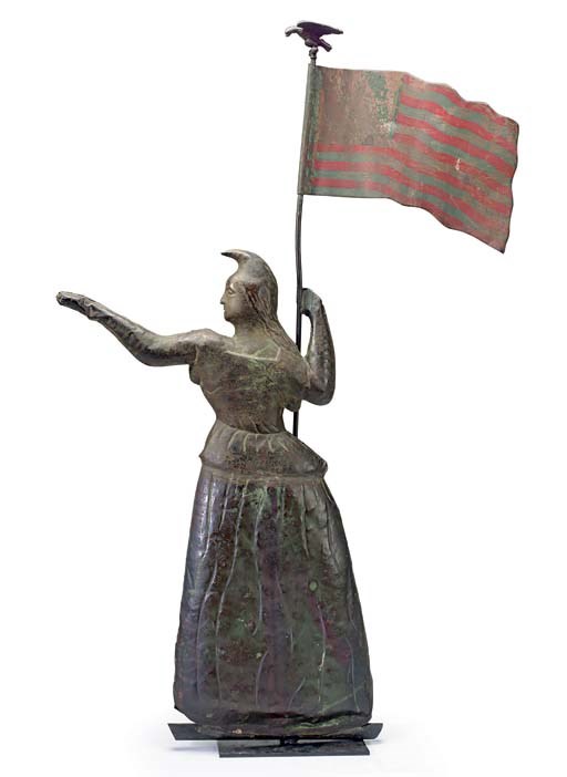 A MOLDED COPPER AND PAINT-DECORATED "LIBERTY GODDESS" WEATHERVANE