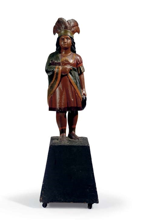 A CARVED AND PAINT-DECORATED INDIAN PRINCESS TOBACCONIST FIGURE
