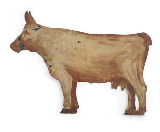 A PAINTED CUT-TIN COW TRADE SIGN