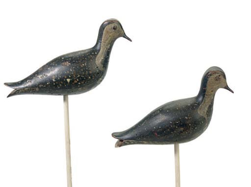A PAIR OF CARVED AND PAINTED GOLDEN PLOVER DECOYS
