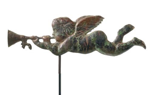 A GILT MOLDED COPPER ANGEL GABRIEL WEATHERVANE