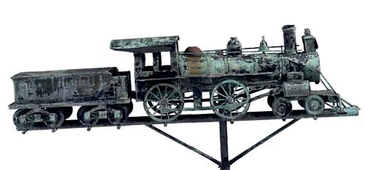 A MOLDED COPPER AND IRON LOCOMOTIVE WEATHERVANE