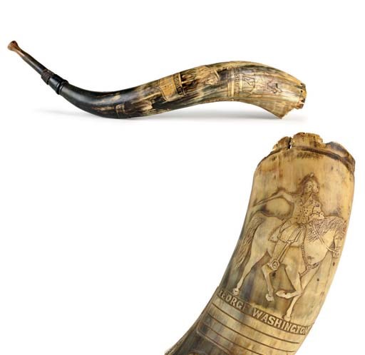 A SCRIMSHAW POWDER HORN