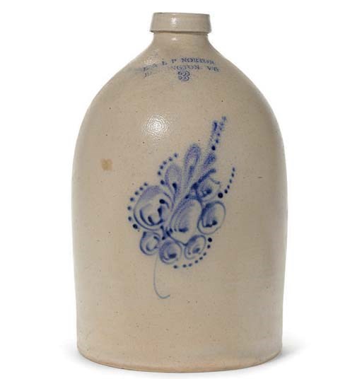 A STONEWARE THREE GALLON JUG WITH FLORAL DECORATION