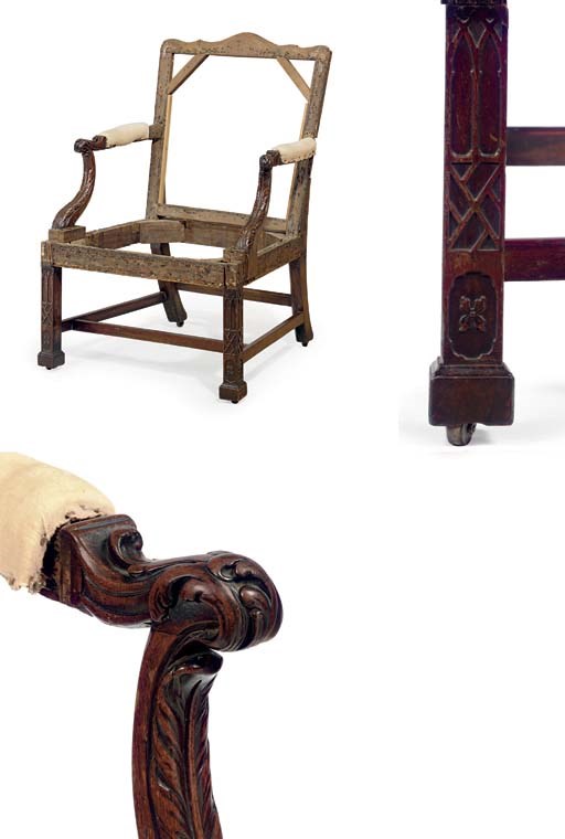 A GOVERNOR JOHN PENN CHIPPENDALE CARVED MAHOGANY OPEN ARMCHAIR