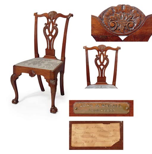 THE WISTAR FAMILY CHIPPENDALE CARVED WALNUT SIDE CHAIR