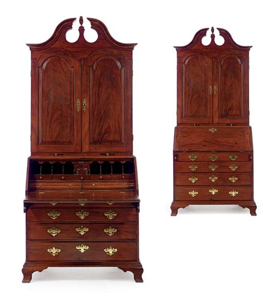 THE POWER FAMILY CHIPPENDALE MAHOGANY DESK-AND-BOOKCASE