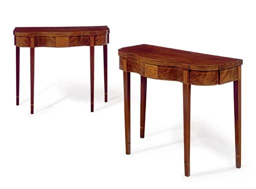 A PAIR OF FEDERAL INLAID MAHOGANY CARD TABLES