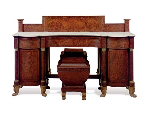THE CHURCH FAMILY CLASSICAL MAHOGANY PEDESTAL-END SIDEBOARD AND EN SUITE CELLARETTE