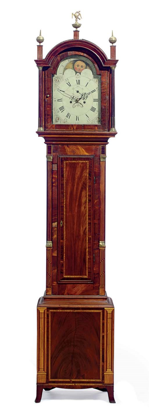 A FEDERAL INLAID MAHOGANY TALL CASE CLOCK