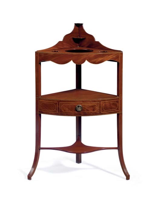 A FEDERAL INLAID MAHOGANY CORNER WASHSTAND