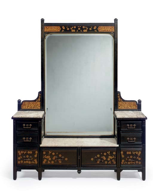 AN AESTHETIC MOVEMENT INLAID MAPLE DRESSING BUREAU