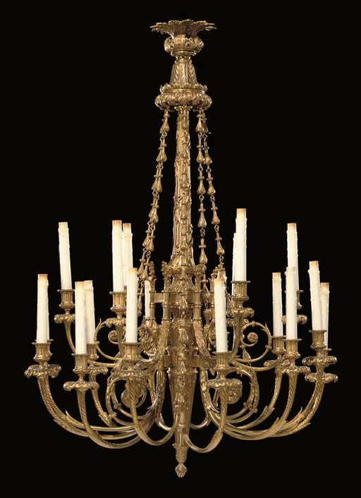 A LOUIS XVI STYLE ORMOLU EIGHTEEN-LIGHT CHANDELIER