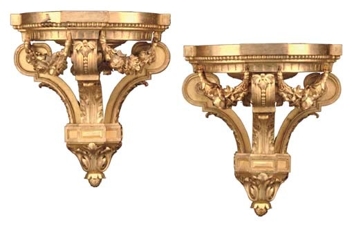 A PAIR OF LOUIS XVI STYLE GILTWOOD WALL BRACKETS