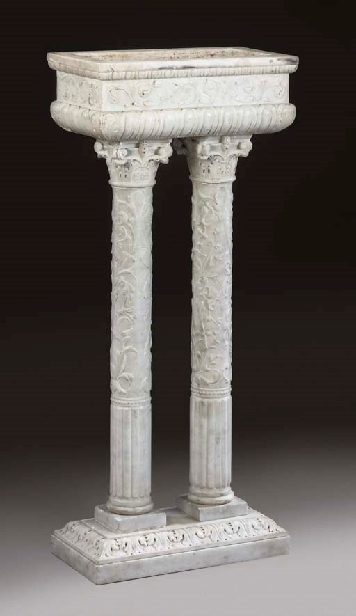 AN ITALIAN WHITE MARBLE JARDINIERE-ON-STAND