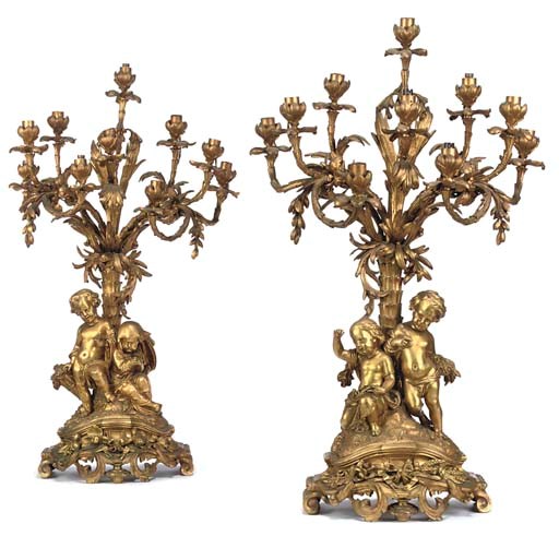 A PAIR OF NAPOLEON III ORMOLU TEN-LIGHT FIGURAL CANDELABRA EMBLEMATIC OF THE SEASONS
