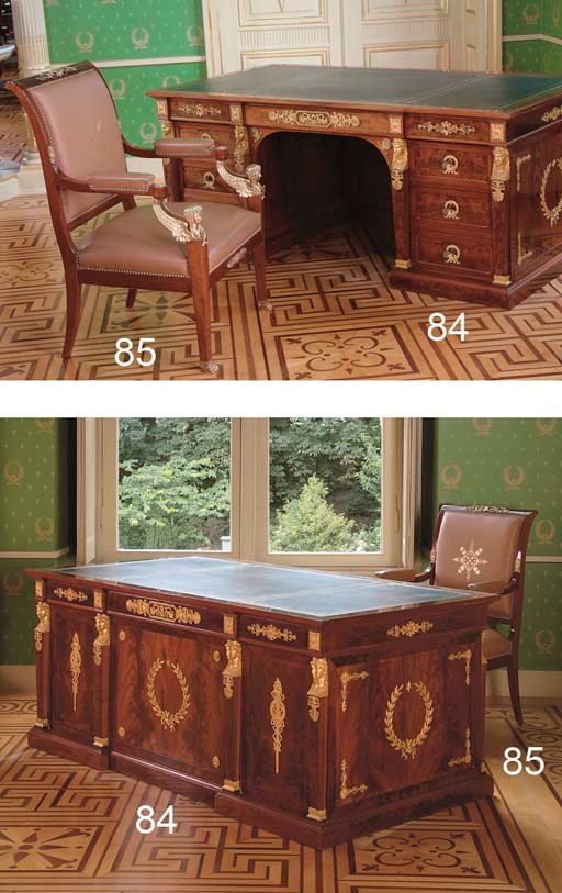 AN EMPIRE STYLE ORMOLU-MOUNTED MAHOGANY PEDESTAL DESK