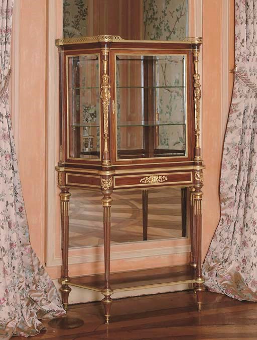 A LOUIS XVI STYLE ORMOLU-MOUNTED MAHOGANY VITRINE
