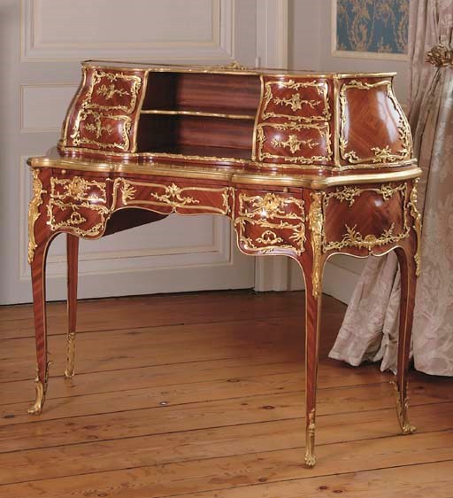A LOUIS XV STYLE ORMOLU-MOUNTED SATINE BUREAU DE DAME