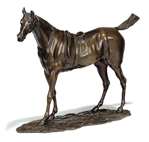 A FRENCH BRONZE EQUESTRIAN GROUP ENTITLED 'CHEVAL PUR-SANG'