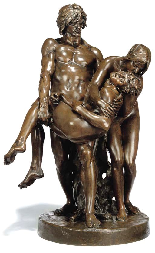 A FRENCH BRONZE GROUP ENTITLED 'LES PREMIERES FUNERAILLES'