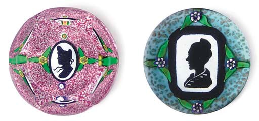 TWO CHARLES KAZIUN MINIATURE COLOR GROUND PORTRAIT WEIGHTS
