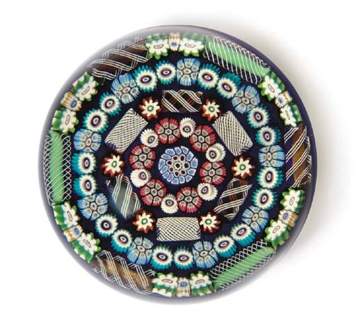A PAUL YSART MAGNUM CONCENTRIC MILLEFIORI COLOR GROUND WEIGHT