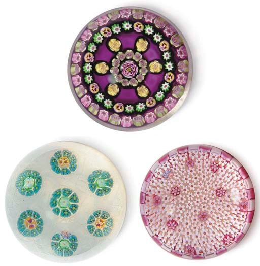 THREE VARIOUS PARABELLE MILLEFIORI WEIGHTS