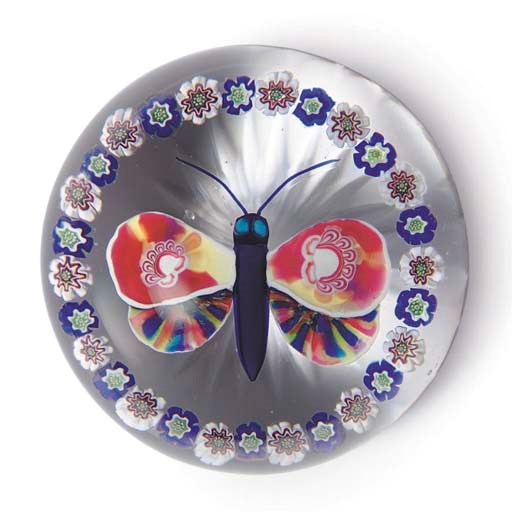 A BACCARAT GARLANDED BUTTERFLY WEIGHT
