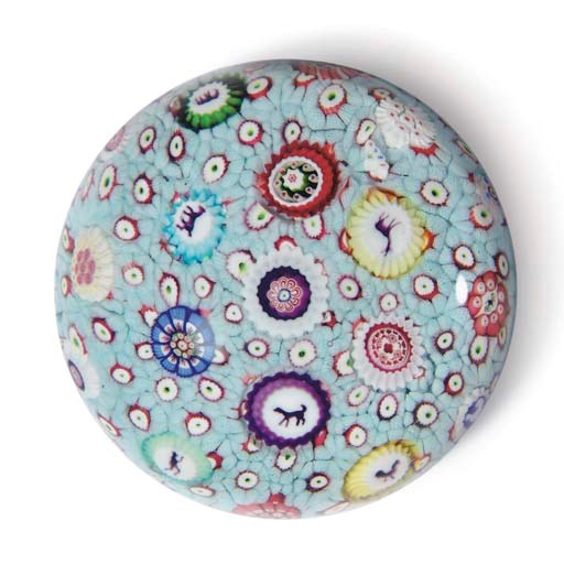 A BACCARAT SIGNED AND DATED PALE TURQUOISE GROUND CARPET WEIGHT