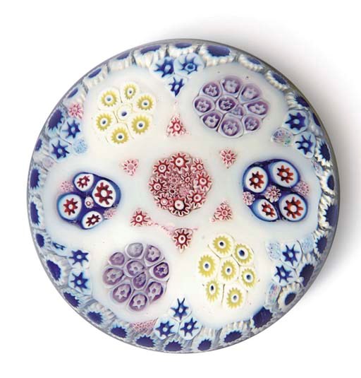 A BACCHUS 'SODDEN-SNOW' PATTERNED MILLEFIORI WEIGHT