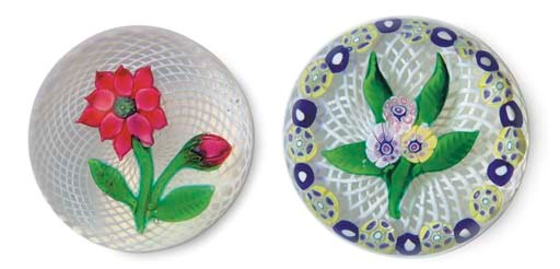 TWO NEW ENGLAND GLASS COMPANY WEIGHTS AND A CONCENTRIC MILLEFIORI WEIGHT