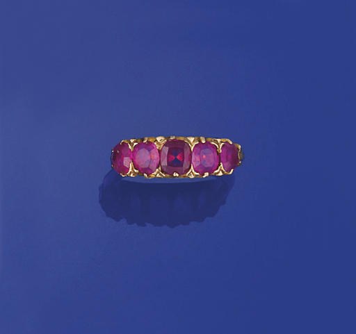 A LATE 19TH CENTURY RUBY FIVE STONE RING