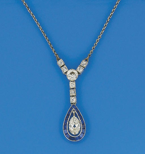 An Edwardian sapphire and diamond pendant