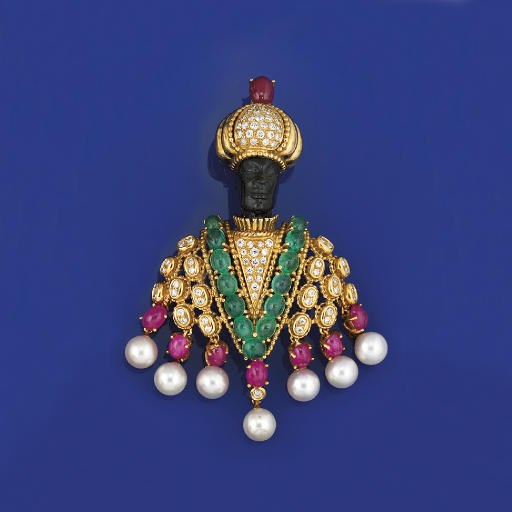 A gemset blackamoor brooch