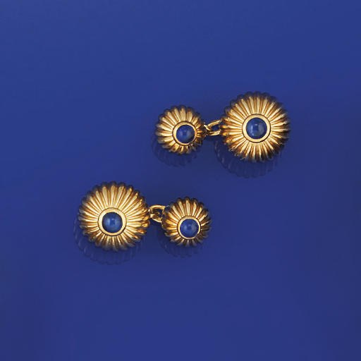 A PAIR OF SAPPHIRE SET CUFFLINKS, BY CARTIER