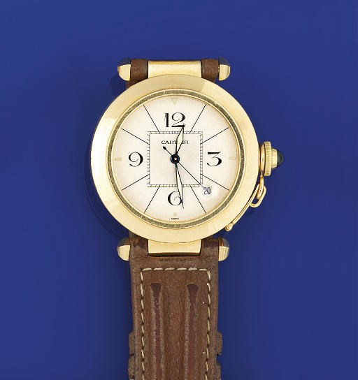 AN 18CT GOLD AUTOMATIC "PASHA" WRISWTACH, BY CARTIER