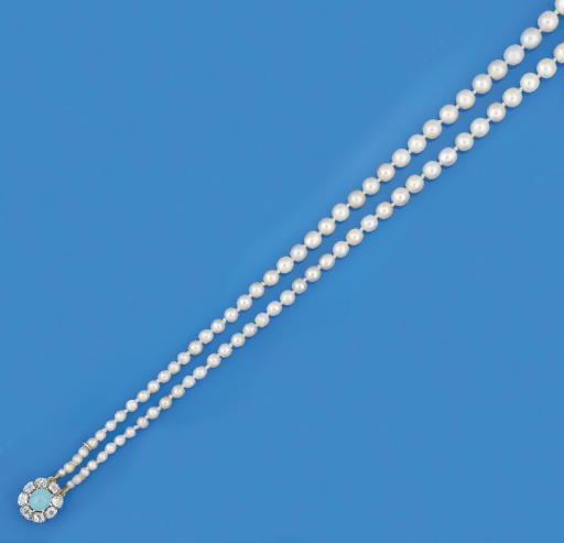 A pearl, diamond and turquoise necklace