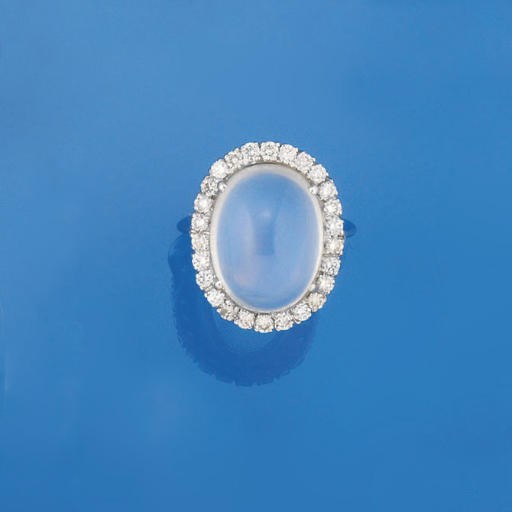 A moonstone and diamond cluster ring