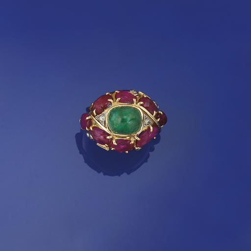 A ruby and emerald ring