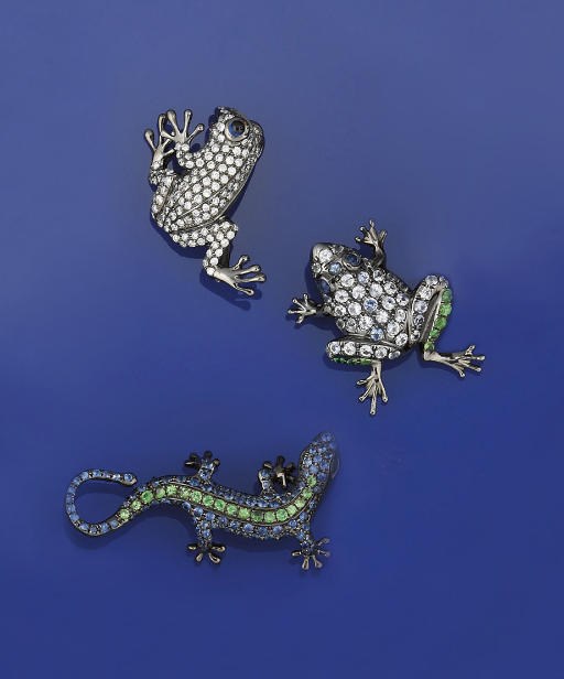 THREE DIAMOND AND GEM NOVELTY PENDANTS/BROOCHES