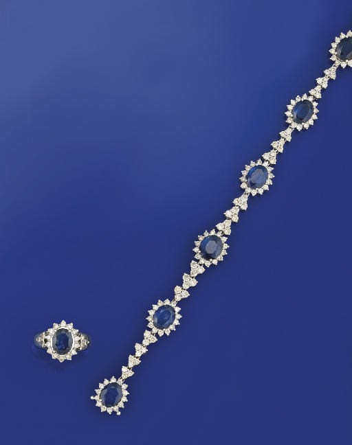 A SAPPHIRE AND DIAMOND BRACELET AND RING