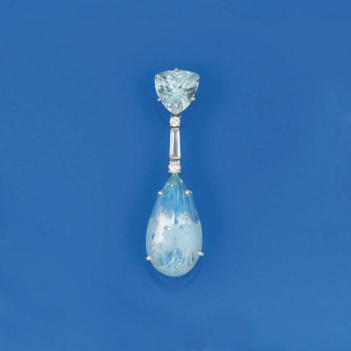 An aquamarine and diamond pendant