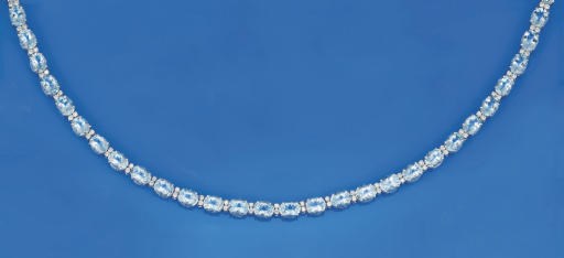 An aquamarine and diamond necklace