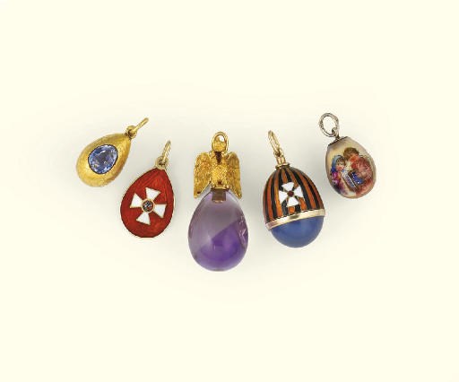 A group of five Imperial Russian miniature egg pendants