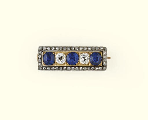 A diamond and sapphire brooch, by Fabergé