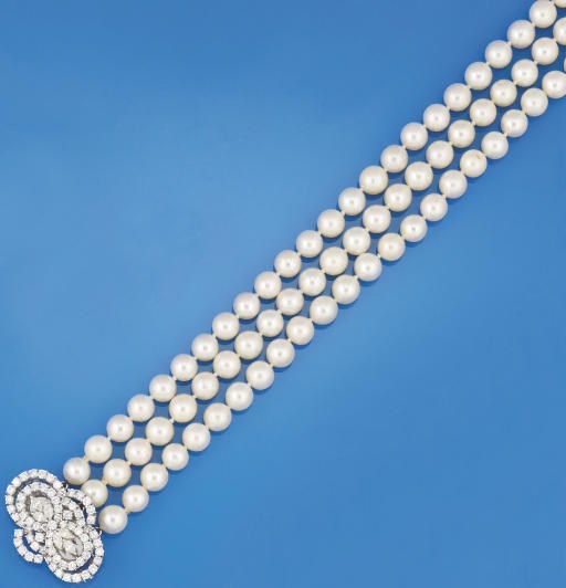 A cultured pearl and diamond necklace