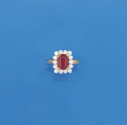 A ruby and diamond cluster ring
